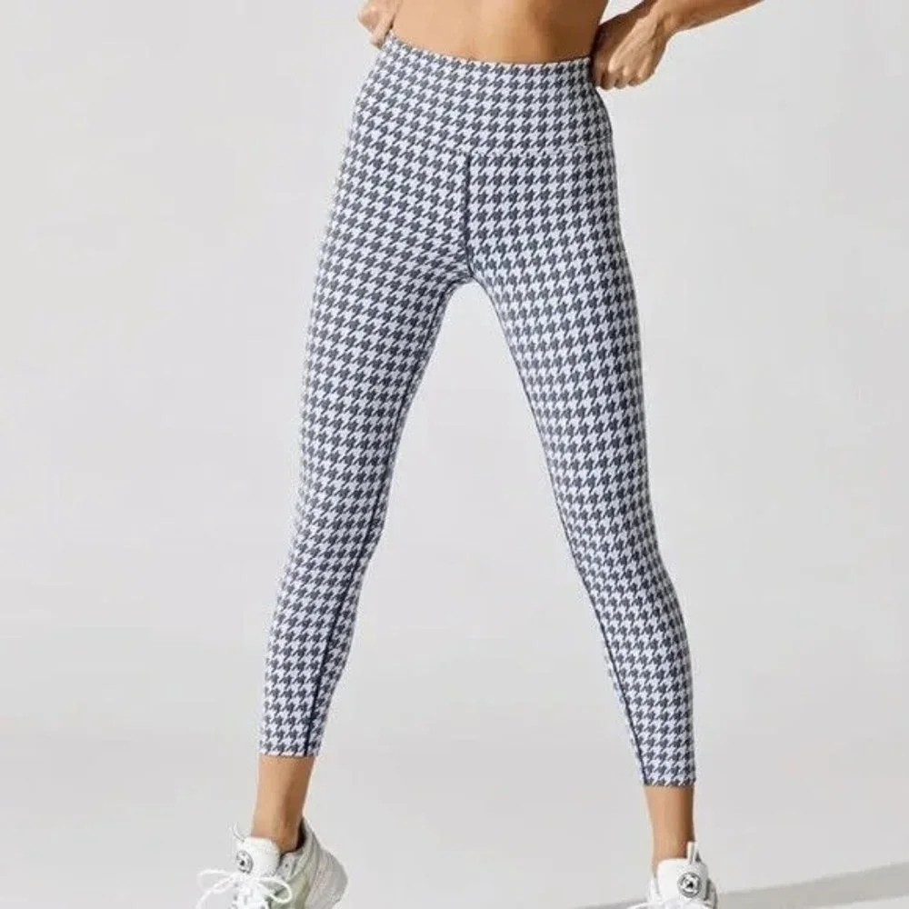 Carbon38 Leggings Blue Gray Houndstooth Jacquard 7/8 Crop High Rise